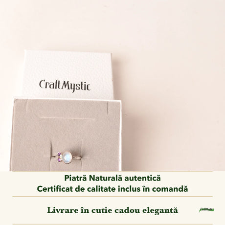 Inel cu Piatra Lunii în cutia cadou CraftMystic, cu certificatul de calitate