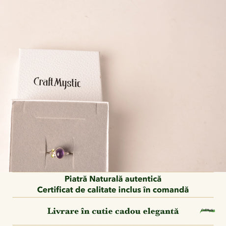 Inel cu Ametist în cutia cadou CraftMystic, cu certificatul de calitate