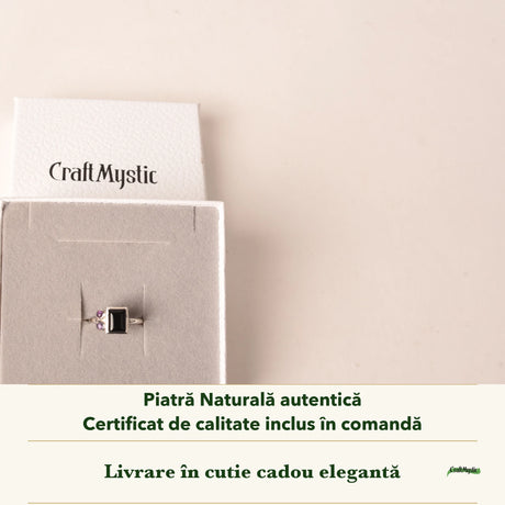 Inel cu Onix în cutia cadou CraftMystic, cu certificatul de calitate