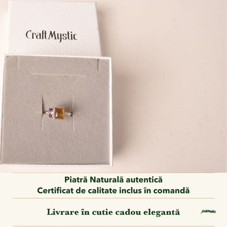 Inel cu Citrin în cutia cadou CraftMystic, cu certificatul de calitate