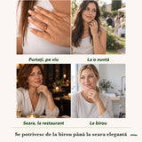 Inel cu Citrin purtați de patru femei, la nuntă, seara, la birou și la o aniversare