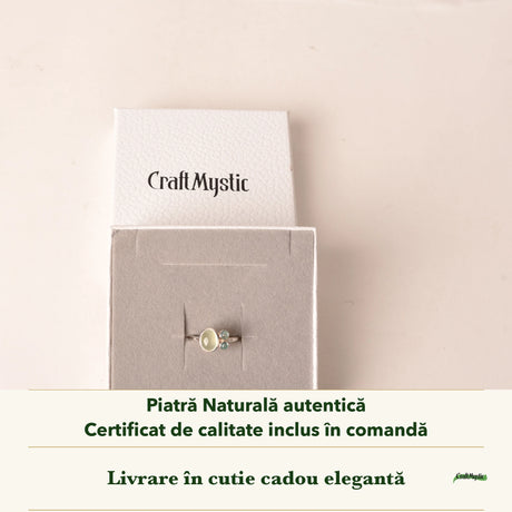 Inel cu Prehnit în cutia cadou CraftMystic, cu certificatul de calitate
