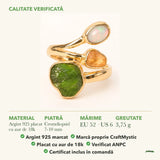 Inel cu Cromdiopsid, Citrin și Opal Etiopian: material, dimensiunea pietrei, greutate și marcajul 925