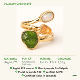 Inel cu Cromdiopsid, Citrin și Opal Etiopian: material, dimensiunea pietrei, greutate și marcajul 925