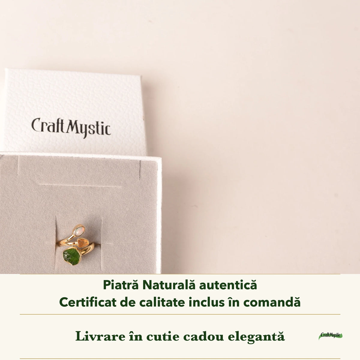 Inel cu Cromdiopsid, Citrin și Opal Etiopian în cutia cadou CraftMystic, cu certificatul de calitate