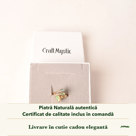Inel cu Opal Etiopian, Kyanit Verde și Kyanit Aqua în cutia cadou CraftMystic, cu certificatul de calitate