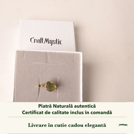 Inel cu Moldavit în cutia cadou CraftMystic, cu certificatul de calitate