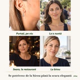 Cercei cu Labradorit purtați de patru femei, la nuntă, seara, la birou și la o aniversare