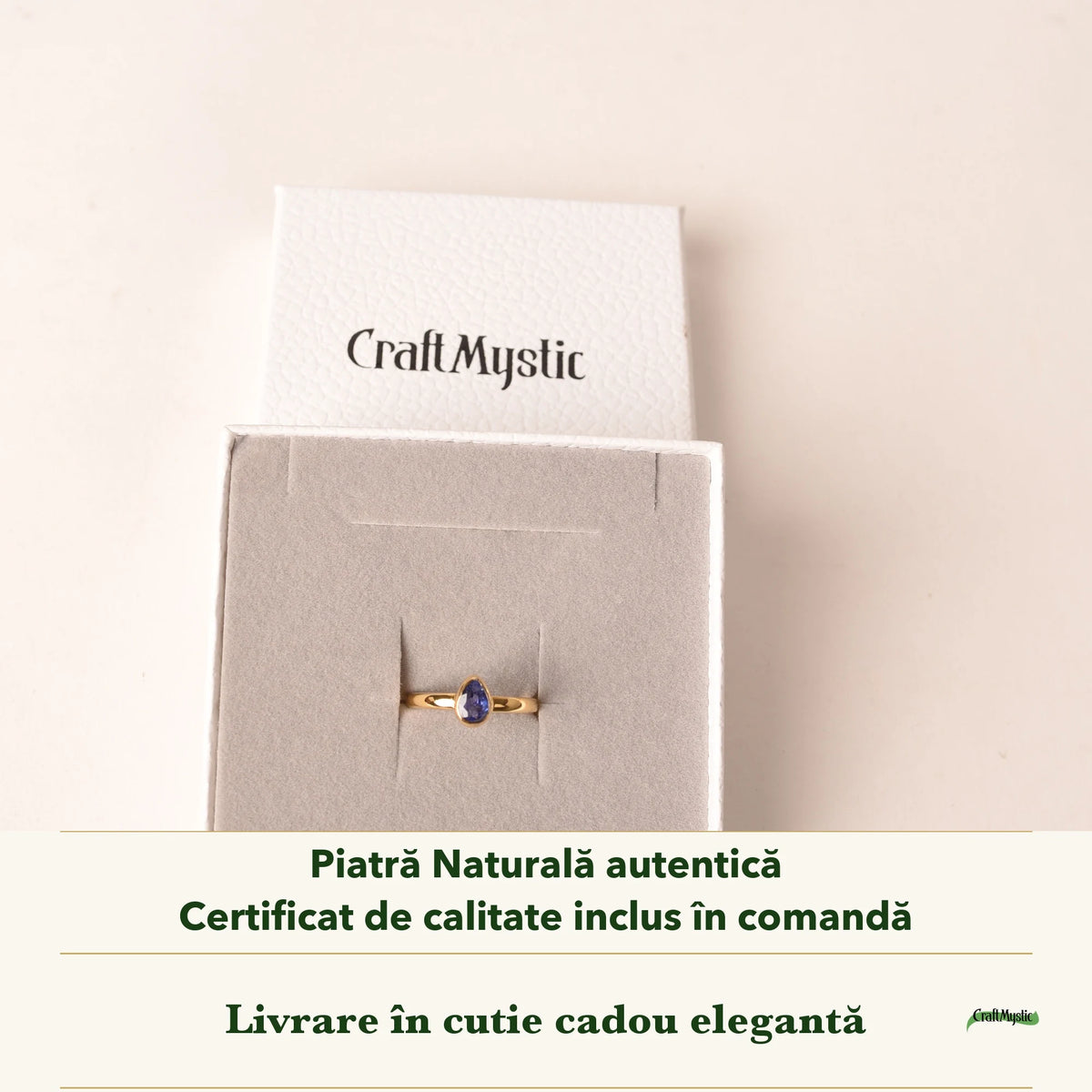 Inel cu Tanzanit în cutia cadou CraftMystic, cu certificatul de calitate