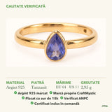 Inel cu Tanzanit: material, dimensiunea pietrei, greutate și marcajul 925