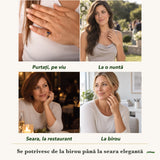 Inel cu Tanzanit purtați de patru femei, la nuntă, seara, la birou și la o aniversare