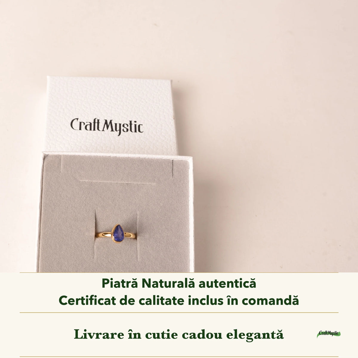 Inel cu Tanzanit în cutia cadou CraftMystic, cu certificatul de calitate