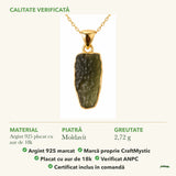 Colier cu Moldavit: material, dimensiunea pietrei, greutate și marcajul 925