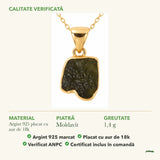 Colier cu Moldavit: material, dimensiunea pietrei, greutate și marcajul 925