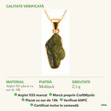 Colier cu Moldavit: material, dimensiunea pietrei, greutate și marcajul 925