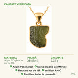 Colier cu Moldavit: material, dimensiunea pietrei, greutate și marcajul 925