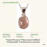 Colier cu Morganit: material, dimensiunea pietrei, greutate și marcajul 925