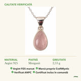 Colier cu Morganit: material, dimensiunea pietrei, greutate și marcajul 925