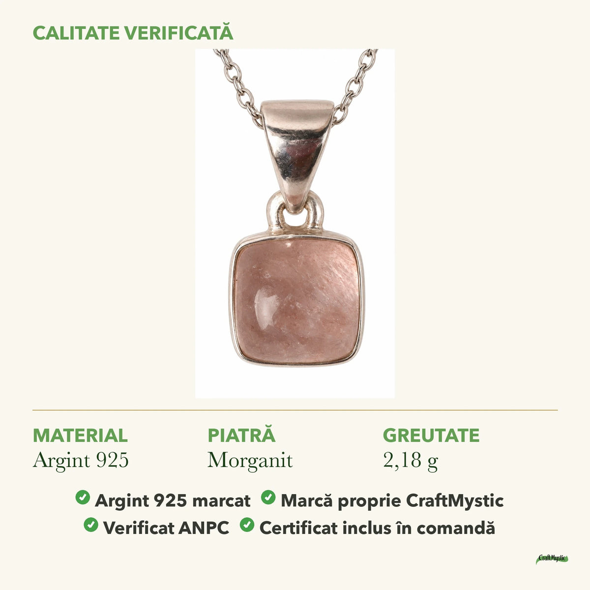 Colier cu Morganit: material, dimensiunea pietrei, greutate și marcajul 925