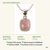 Colier cu Morganit: material, dimensiunea pietrei, greutate și marcajul 925