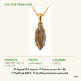 Colier cu Labradorit: material, dimensiunea pietrei, greutate și marcajul 925