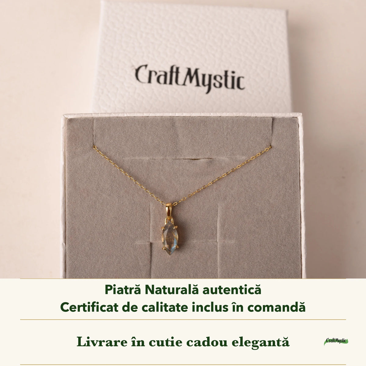 Colier cu Labradorit în cutia cadou CraftMystic, cu certificatul de calitate
