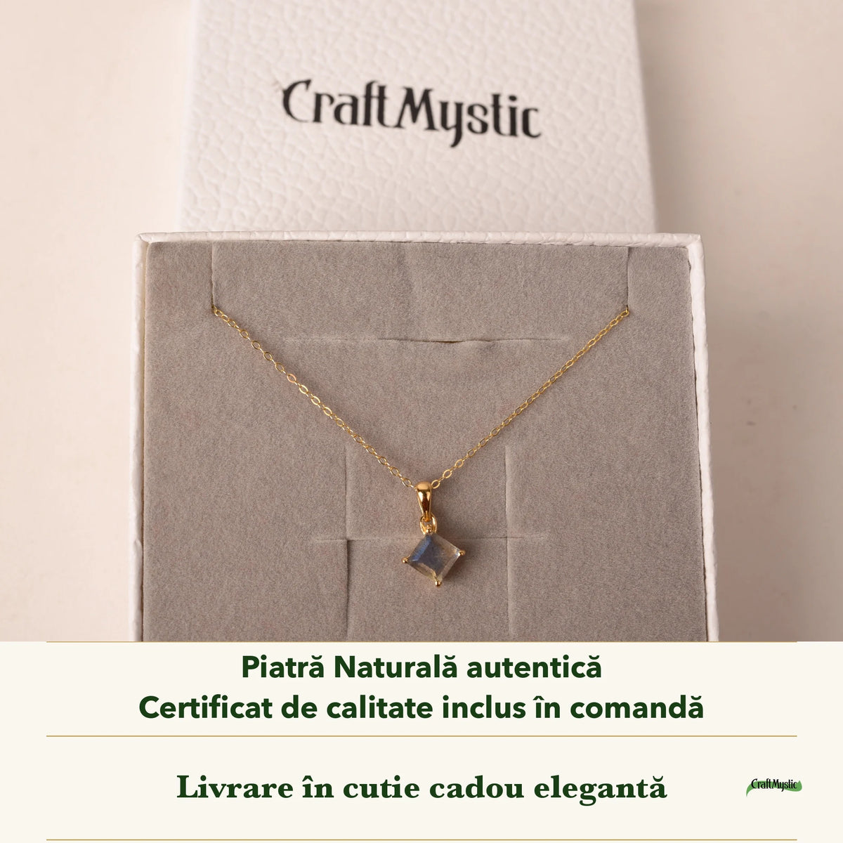 Colier cu Labradorit în cutia cadou CraftMystic, cu certificatul de calitate