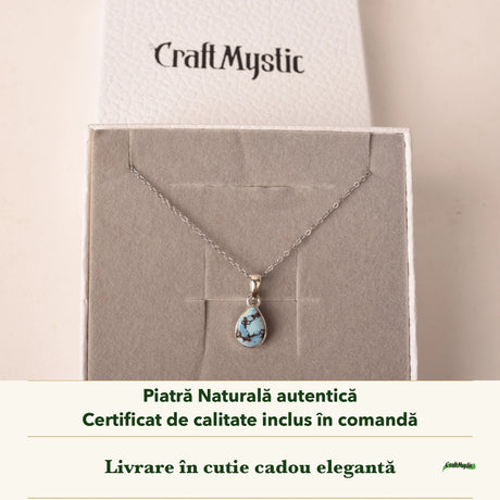 Colier cu Turcoaz Golden Hill în cutia cadou CraftMystic, cu certificatul de calitate