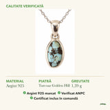 Colier cu Turcoaz Golden Hill: material, dimensiunea pietrei, greutate și marcajul 925