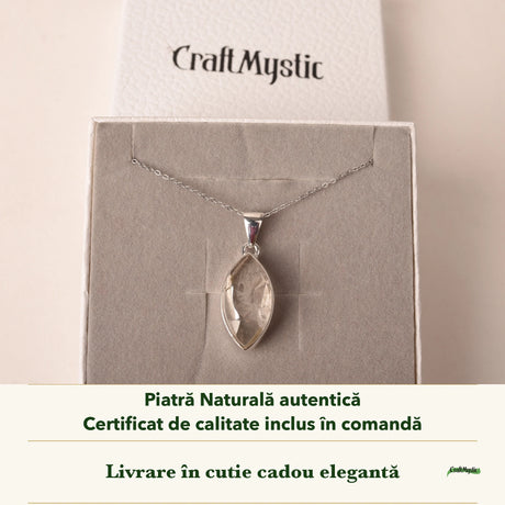 Colier cu Cuarț de Manifestare în cutia cadou CraftMystic, cu certificatul de calitate