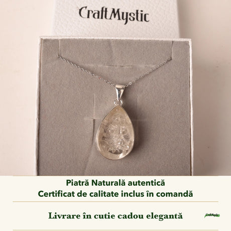 Colier cu Cuarț de Manifestare în cutia cadou CraftMystic, cu certificatul de calitate