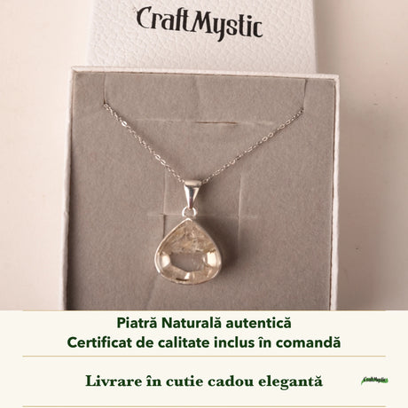 Colier cu Cuarț de Manifestare în cutia cadou CraftMystic, cu certificatul de calitate