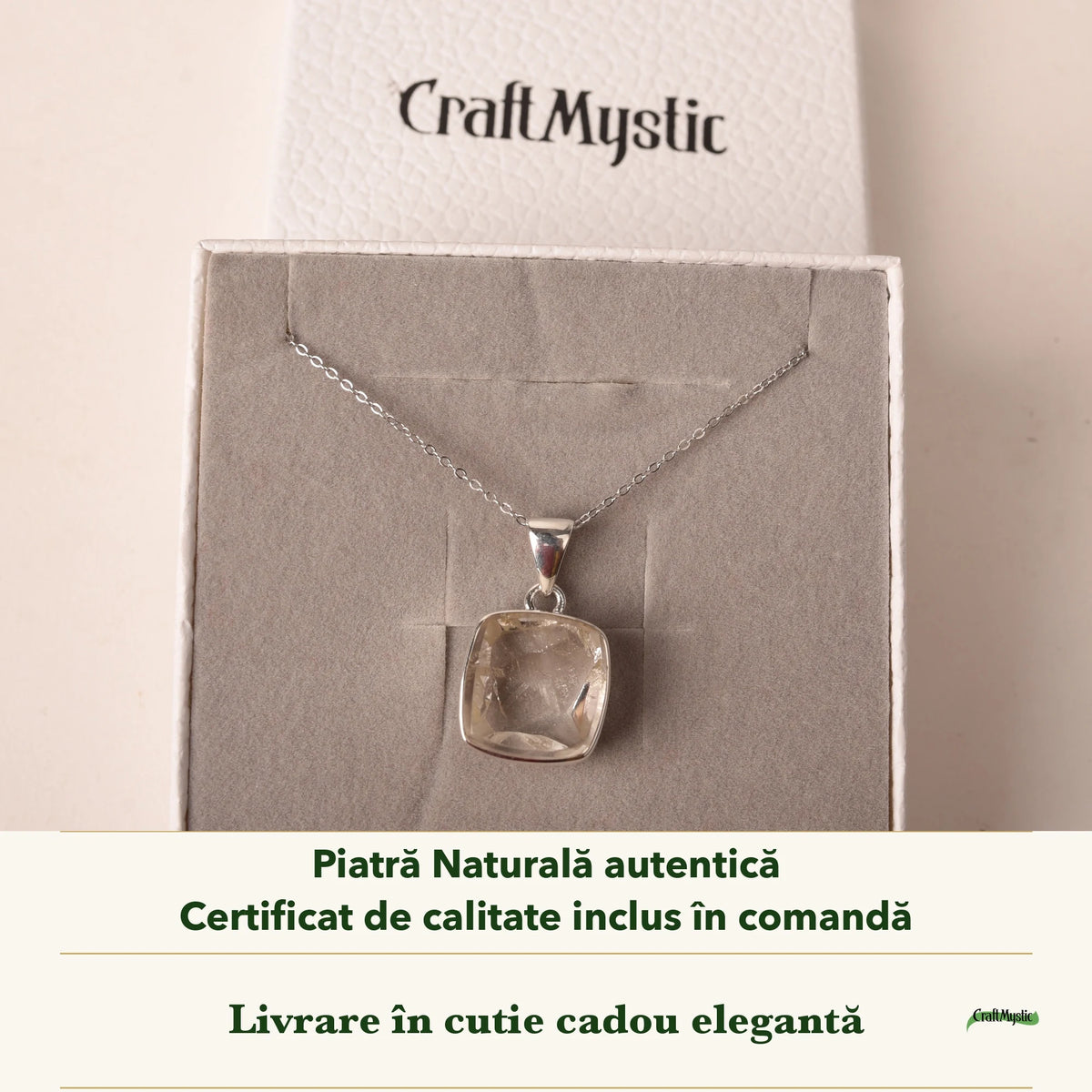 Colier cu Cuarț de Manifestare în cutia cadou CraftMystic, cu certificatul de calitate