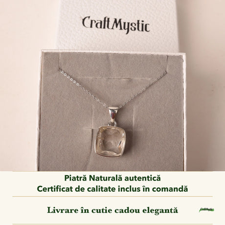 Colier cu Cuarț de Manifestare în cutia cadou CraftMystic, cu certificatul de calitate