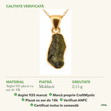 Colier cu Moldavit: material, dimensiunea pietrei, greutate și marcajul 925