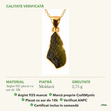Colier cu Moldavit: material, dimensiunea pietrei, greutate și marcajul 925