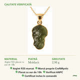Colier cu Moldavit: material, dimensiunea pietrei, greutate și marcajul 925