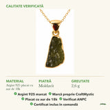 Colier cu Moldavit: material, dimensiunea pietrei, greutate și marcajul 925