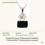 Colier cu Turmalină Neagră și Diamant Pakimer: material, dimensiunea pietrei, greutate și marcajul 925