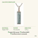 Colier cu Acvamarin: material, dimensiunea pietrei, greutate și marcajul 925