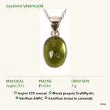 Colier cu Peridot: material, dimensiunea pietrei, greutate și marcajul 925