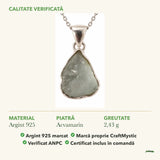 Colier cu Acvamarin: material, dimensiunea pietrei, greutate și marcajul 925
