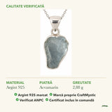 Colier cu Acvamarin: material, dimensiunea pietrei, greutate și marcajul 925