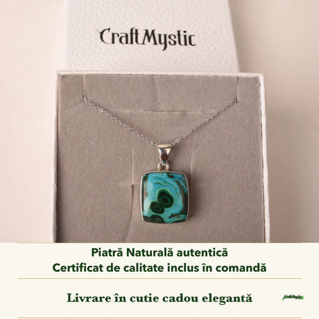 Colier cu Malachit cu Crisocola în cutia cadou CraftMystic, cu certificatul de calitate