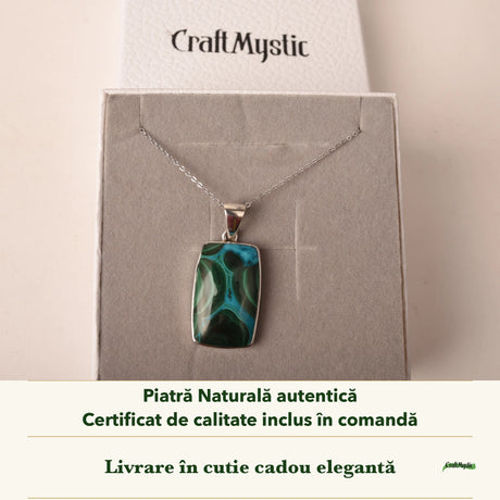 Colier cu Malachit cu Crisocola în cutia cadou CraftMystic, cu certificatul de calitate