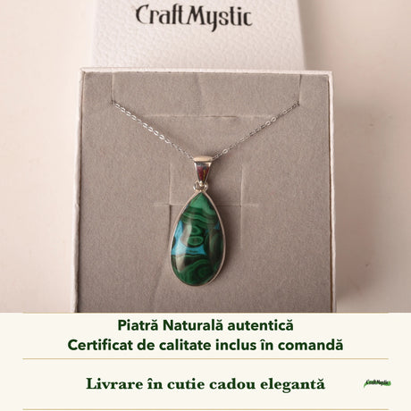 Colier cu Malachit cu Crisocola în cutia cadou CraftMystic, cu certificatul de calitate