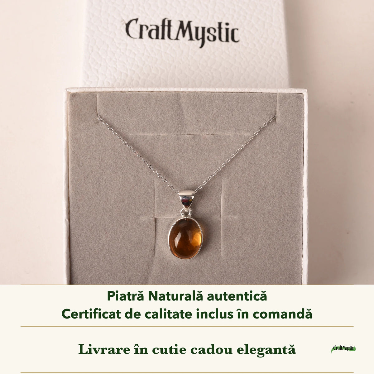 Colier cu Citrin în cutia cadou CraftMystic, cu certificatul de calitate