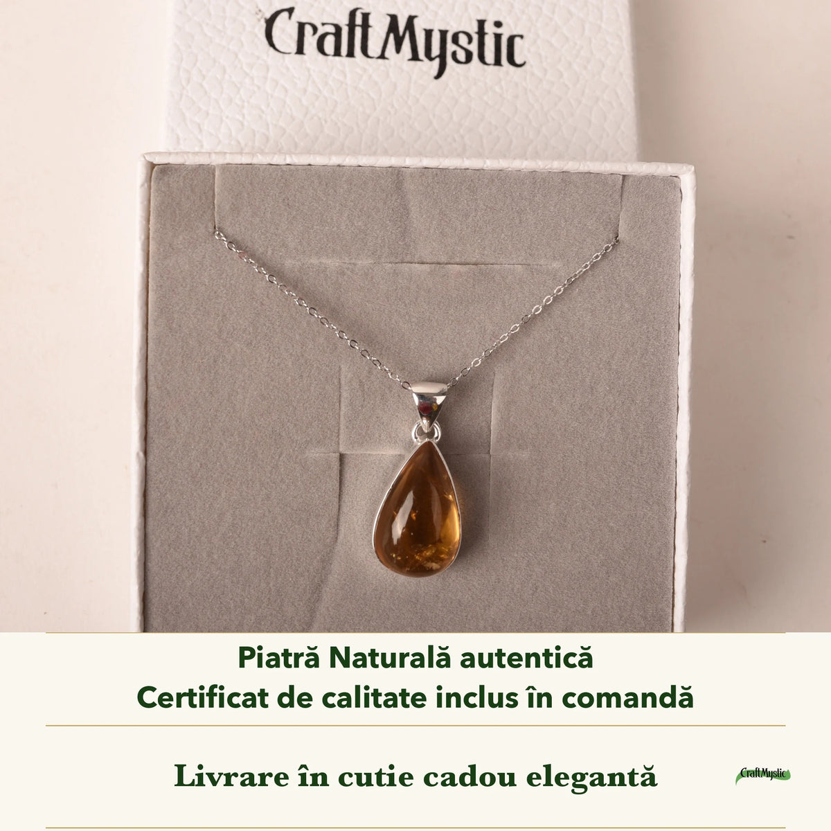 Colier cu Citrin în cutia cadou CraftMystic, cu certificatul de calitate