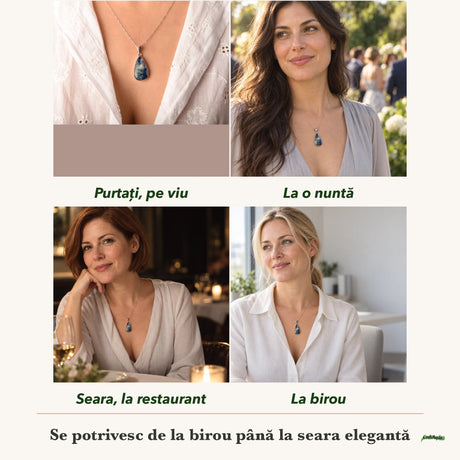 Colier cu Afganit purtați de patru femei, la nuntă, seara, la birou și la o aniversare