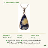 Colier cu Afganit: material, dimensiunea pietrei, greutate și marcajul 925